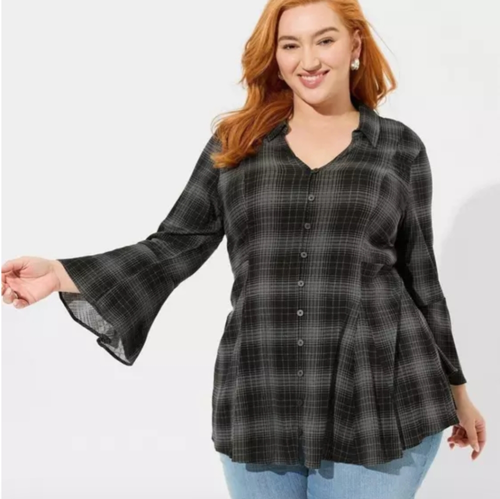 Torrid Fit and Flare Grey Blouse